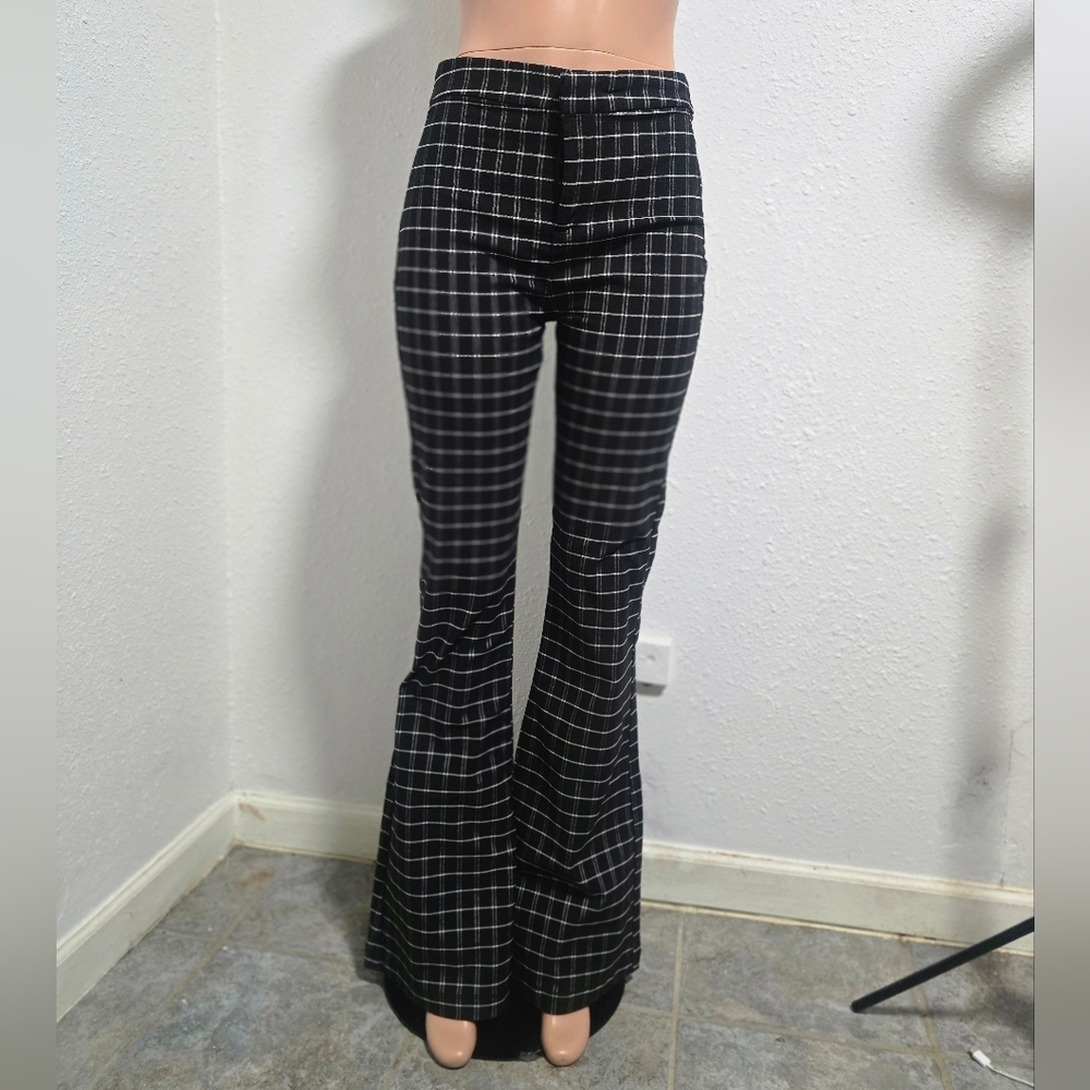Shinestar Plaid Flare Pants in Black and White